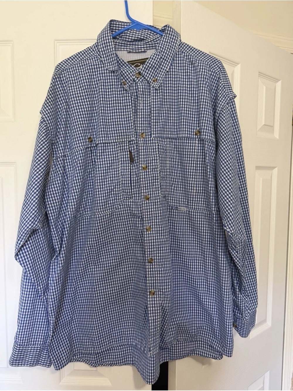 Men's Drake Waterfowl Long Sleeve Button Up Blue Gingham Size XL